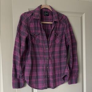 Purple and Pink Plaid Button-Up Shirt